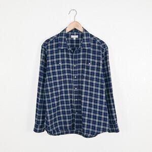 ASH & ERIE Men's Button up Flannel Shirt Blue Plaid Cotton size Large